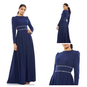 Ieena For Mac Duggal Empire Waist Long Sleeve Pleated Gown-Size 16